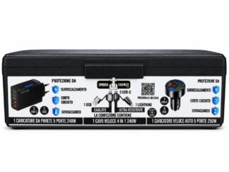 BOX CARICATORE DA PARETE 240 W + CARICATORE AUTO 250 W + CAVO 4 IN 1 240 W