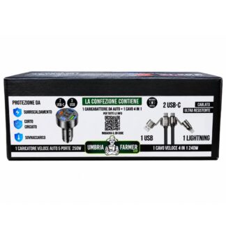BOX CARICATORE AUTO 5 PORTE 250 W + CAVO 4 IN 1 240 W